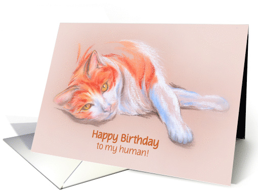 Custom Birthday from Cat Orange and White Tabby Pastel Art card