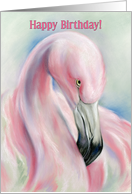 Happy Birthday Pink Flamingo Pastel Artwork card