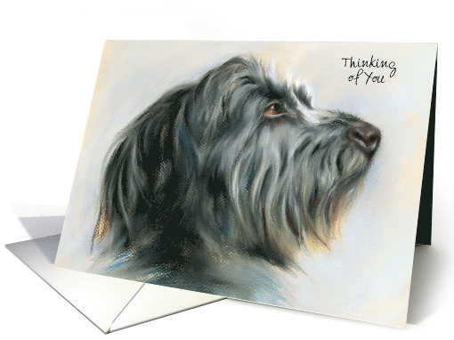 Custom Thinking of You Black and Gray Wolfhound Dog Pastel Art card