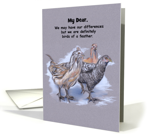 Custom Friendship Birds of a Feather Flock of Chickens Pastel Art card