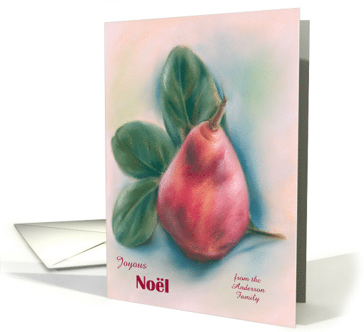 Personalized Noel Red Pear with Magnolia Leaves Pastel card (1500886)