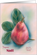 Personalized Noel Red Pear with Magnolia Leaves Pastel card