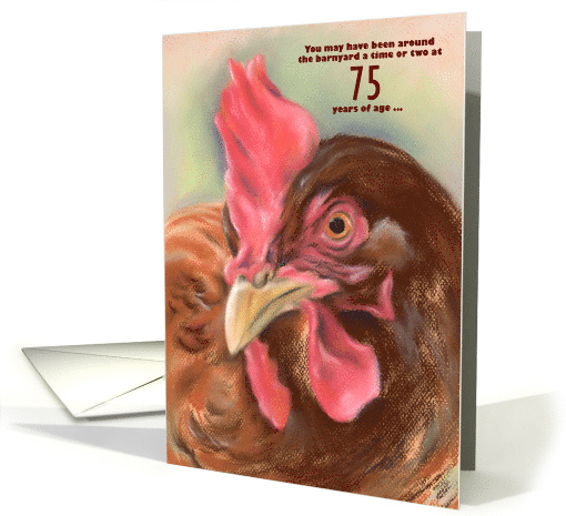 Custom Age Birthday Red Hen Chicken Pastel Art 75th card (1502672)