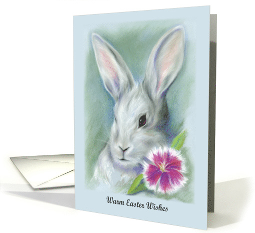 Warm Easter Wishes White Bunny with Flower Pastel Art card (1507672)