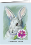 Warm Easter Wishes White Bunny with Flower Pastel Art card