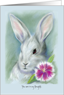 Custom Thinking of You White Bunny with Flower Pastel Art card