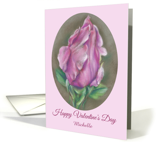 Custom Name Happy Valentines Day Pink Rosebud Pastel M card (1512816)