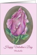 Custom Name Happy Valentines Day Pink Rosebud Pastel M card