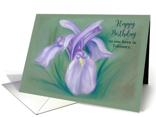 Custom February Birthday Purple Iris Pastel Art card (1513540)