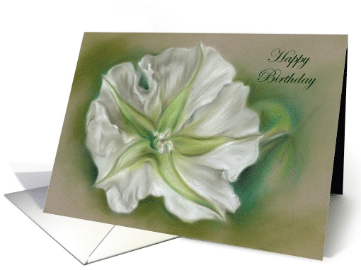 White Moonflower Pastel Art Happy Birthday card (1525794)