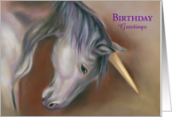 Birthday Greetings Unicorn Pastel Art card