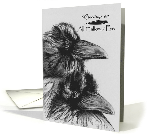 Greetings on All Hallows Eve Portrait of Two Ravens card (1531604)