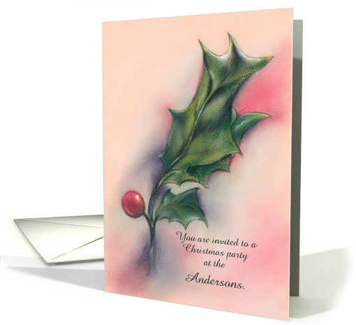 Custom Winter Holiday Party Invitation Holly Pastel Art card (1535116)