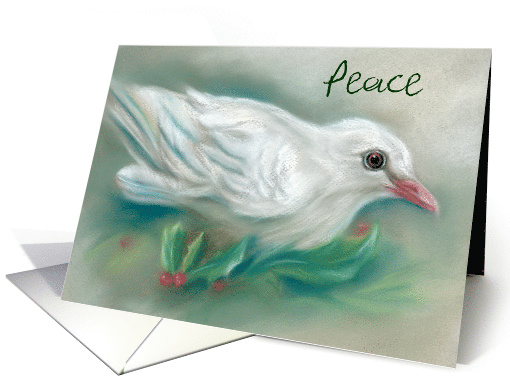 Custom Winter Season Peace White Christmas Dove in Holly card