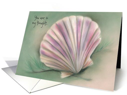 Custom Thinking of You Scallop Seashell and Pine Twigs Pastel card