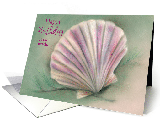 Custom Beach Birthday Scallop Shell and Pine Pastel Art card (1545848)