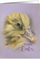 Fluffy Yellow Duckling Pastel Happy Easter card
