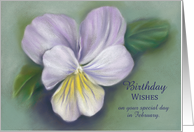 Custom February Birthday Wishes Viola Flower Pastel Art card