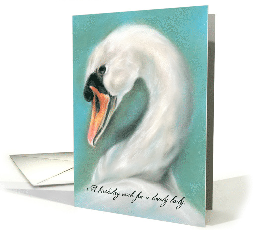 Custom Birthday for Her White Swan Pastel Art card (1551756)