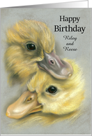 Personalized Name Twins Birthday Cute Duckling Pair Pastel Art card