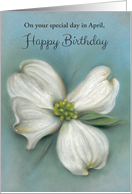 Custom April Birthday White Dogwood Spring Floral Pastel Art card