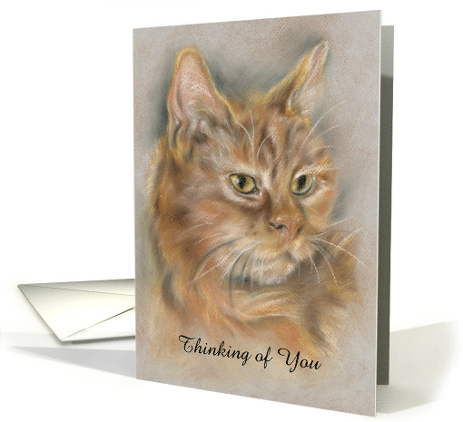 Custom Thinking of You Ginger Cat Pastel Tabby Art card (1563918)