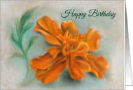 Happy Birthday Orange Marigold Flower Pastel Artwork card