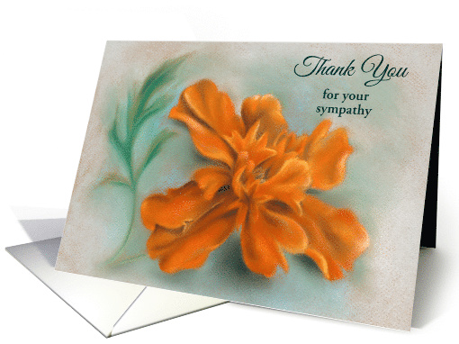 Custom Thank You for Sympathy Orange Marigold Pastel Art card