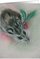 Cute Winter Mouse with Holly Pastel Art Any Occasion Blank card