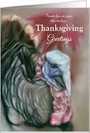 Custom Thanksgiving Greetings from Across the Miles Turkey Fall Maple card