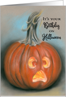 Birthday on Halloween Jack O Lantern Pumpkin Pastel Art card
