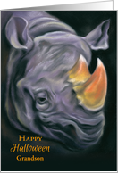 Custom Halloween for Relative Grandson Rhinoceros Candy Corn Horns card