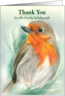 Custom Thank You for Holiday Gift Robin Redbreast Bird Pastel Art card