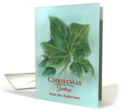 Green Ivy Leaves Pastel Christmas Greeting from Custom Name A card