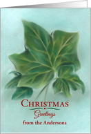Green Ivy Leaves Pastel Christmas Greeting from Custom Name A card