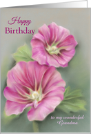 Pink Pastel Hollyhocks Floral Birthday Personalized Relative Grandma card