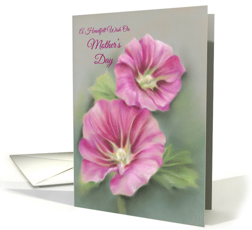 Pink Pastel Hollyhocks Floral Art Mothers Day Wish card (1588914)