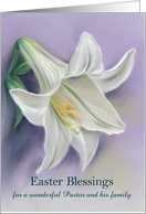 White Lily on Purple Pastel Easter Personalized for Pastor and Family card
