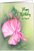 Pink Sweet Peas Floral Pastel Custom April Birthday card