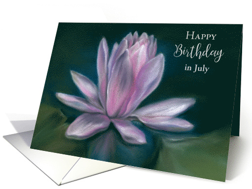 July Custom Birthday Pink Water Lily on Pond Pastel Artwork card