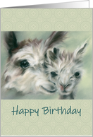 Birthday Alpacas Portrait of Parent and Child Pastel Artwork card