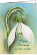 Personalized Names Wedding Anniversary Snowdrop White Flower Pastel card