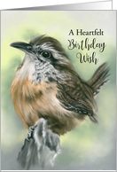 Heartfelt Birthday Wish Perky Carolina Wren Bird Pastel Art card