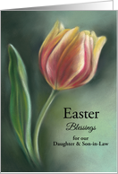Custom Easter Blessings Daughter Son in Law Red and Yellow Tulip Art card