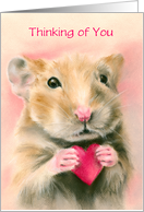 Custom Thinking of You Hamster with Heart Pastel Art card