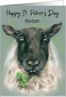 Custom Relative St Patricks Day Sister Whimsical Sheep with Shamrocks card