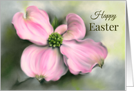 Happy Easter Pink Dogwood Spring Floral Pastel Art card