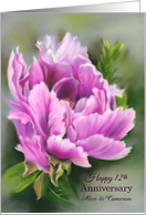 Personalized Twelfth Wedding Anniversary Pink Peony Flower Pastel Art card