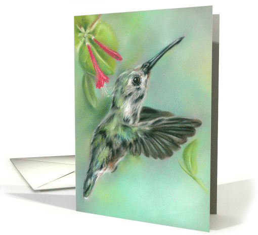 Any Occasion Hummingbird with Honeysuckle Pastel Art Blank card