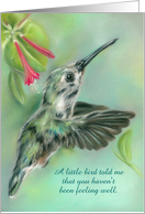 Custom Get Well Soon Hummingbird with Honeysuckle Pastel Art card